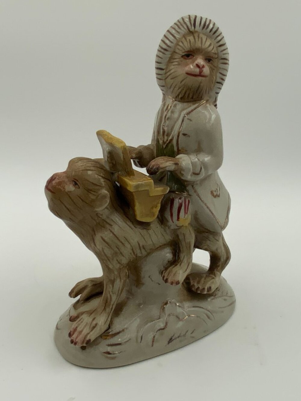 Meissen Style Porcelain Monkey Band Figurine Riding A Monkey Playing Piano